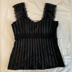 Vintage Satin & Lace Black Square Neck Embellished Tank Top